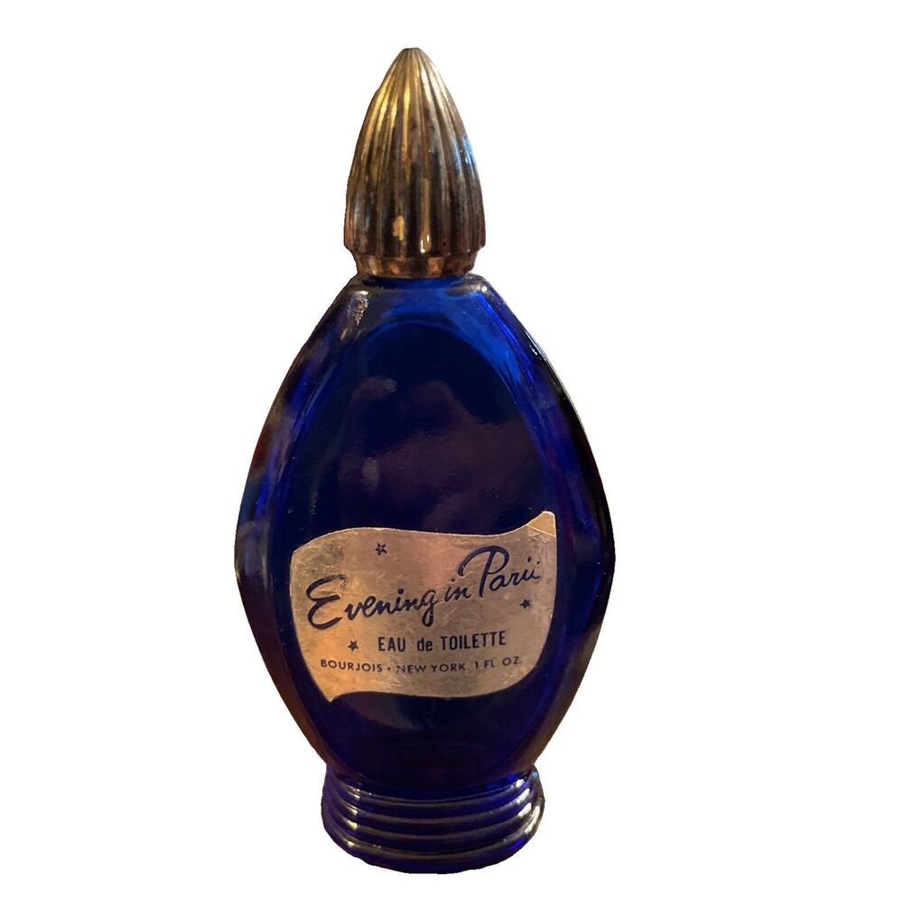 Bourjois Evening in Paris Cologne Bottle Vintage Cobalt Blue Glass Empty 1oz